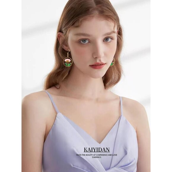 Rose Pink Dry Flower Statement Vintage Long Summer Earring for Women Jewelry - Picture 2 of 9